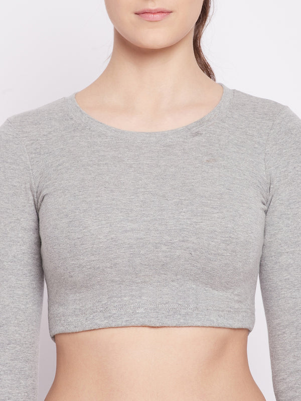 Essential Full Sleeve Crop top Gray