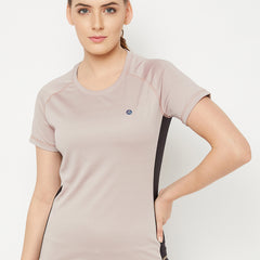 Contrast Side Panel T-Shirt Beige