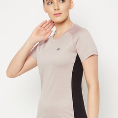 Contrast Side Panel T-Shirt Beige