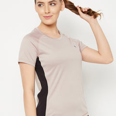 Contrast Side Panel T-Shirt Beige
