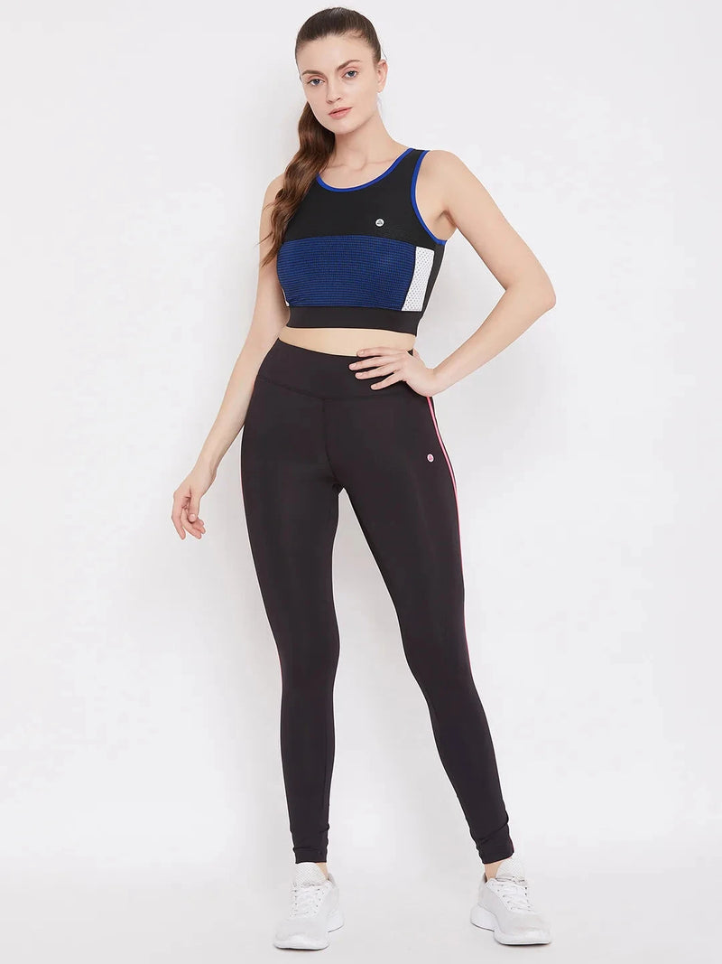 Black & Blue Colourblocked Non-Wired Lightly Padded Sports Bra Athlisis Sports