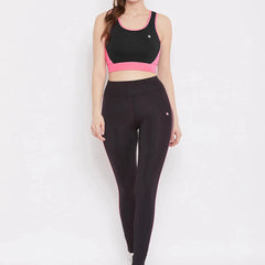 Black & Pink Colourblocked Non-Wired Lightly Padded Sports Bra Athlisis Sports