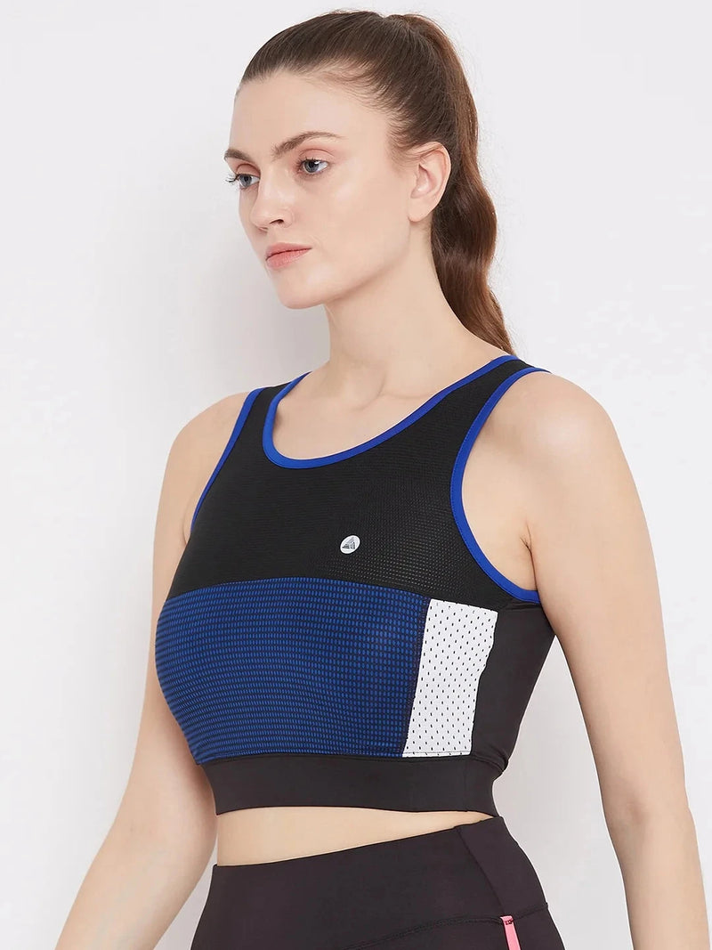 Black & Blue Colourblocked Non-Wired Lightly Padded Sports Bra Athlisis Sports