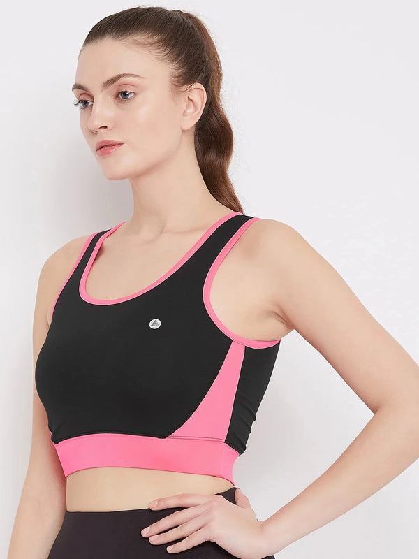 Black & Pink Colourblocked Non-Wired Lightly Padded Sports Bra Athlisis Sports