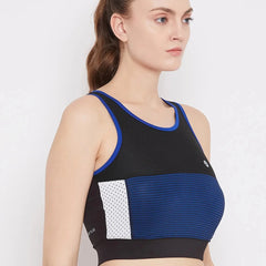 Black & Blue Colourblocked Non-Wired Lightly Padded Sports Bra Athlisis Sports
