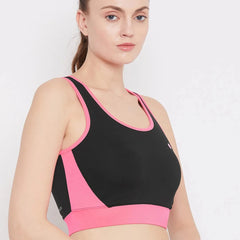 Black & Pink Colourblocked Non-Wired Lightly Padded Sports Bra Athlisis Sports