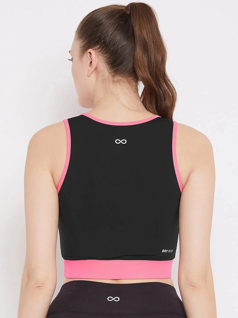 Black & Pink Colourblocked Non-Wired Lightly Padded Sports Bra Athlisis Sports