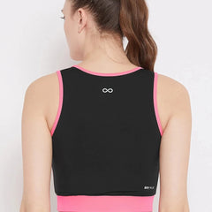 Black & Pink Colourblocked Non-Wired Lightly Padded Sports Bra Athlisis Sports