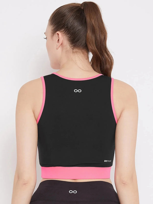 Black & Pink Colourblocked Non-Wired Lightly Padded Sports Bra Athlisis Sports