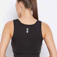 Women Black & Blue Printed Non-Wired Lightly Padded Workout Bra Athlisis Sports