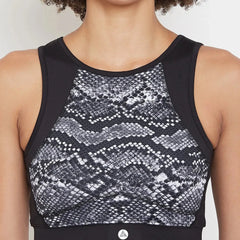 Black & White Reptilian Print Non-Wired Lightly Padded Sports Bra Athlisis Sports