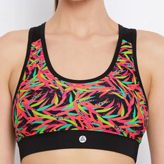 Black & Pink Abstract Printed Lightly Padded Workout Bra Athlisis Sports