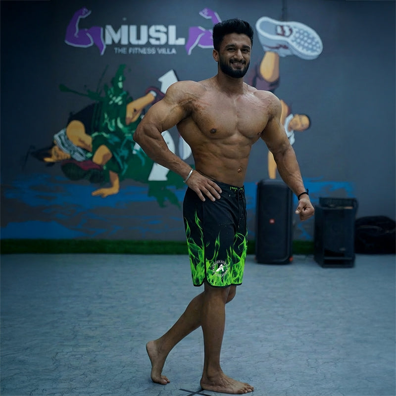 Green Flames Elite Men's physique Shorts