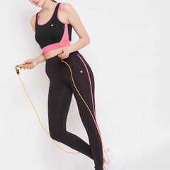 Black & Pink Colourblocked Non-Wired Lightly Padded Sports Bra Athlisis Sports