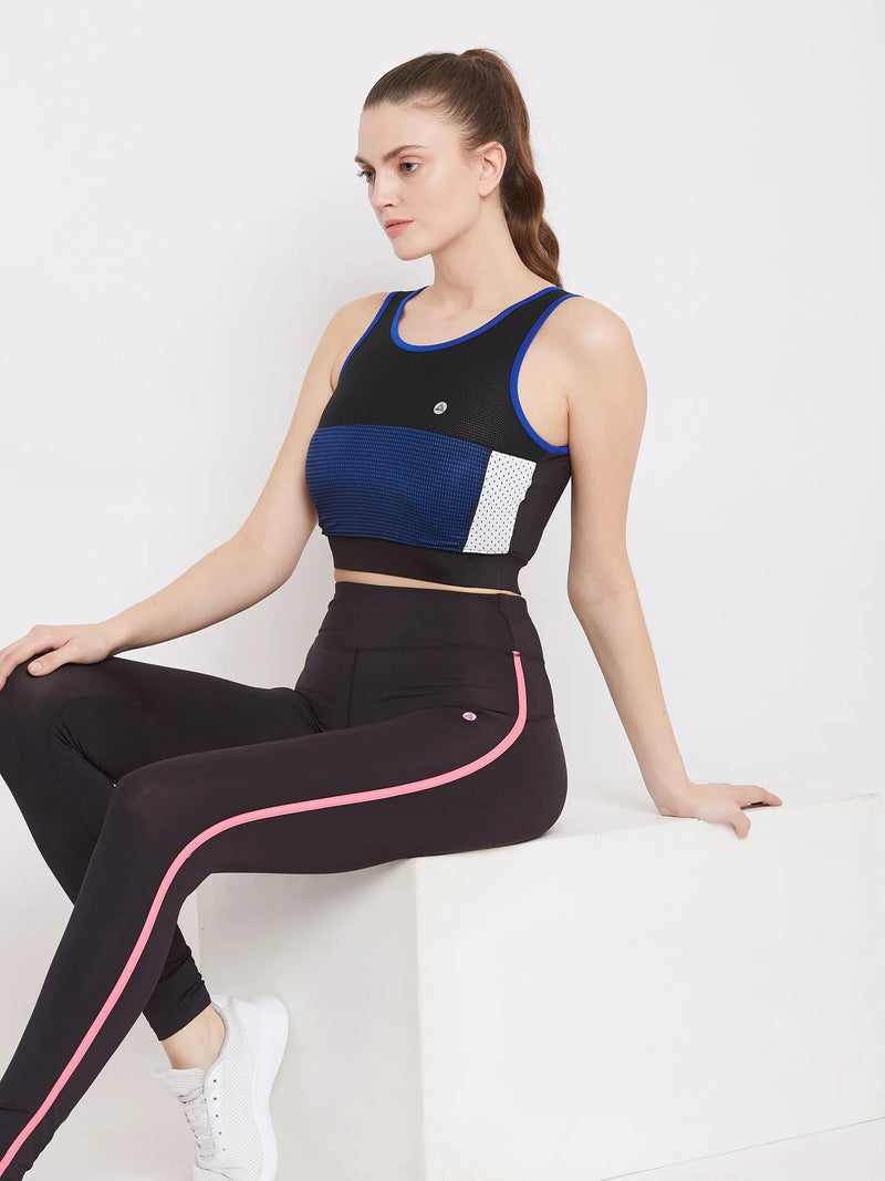 Black & Blue Colourblocked Non-Wired Lightly Padded Sports Bra Athlisis Sports