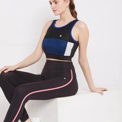 Black & Blue Colourblocked Non-Wired Lightly Padded Sports Bra Athlisis Sports