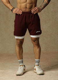 2 in 1 Lining Shorts Maroon Athlisis Sports